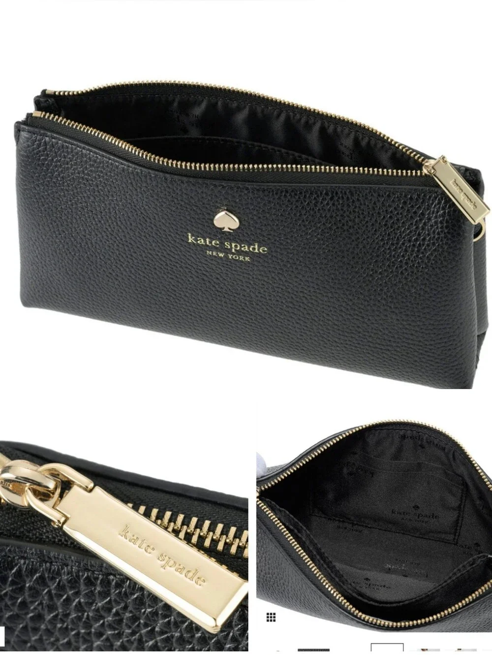NWT Kate Spade Emma Mini Black Pebbled Leather Crossbody with Striped Logo Strap